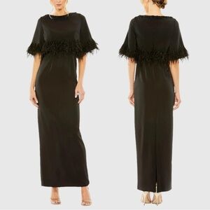 Mac Duggal Black Feather-Trim Maxi Dress